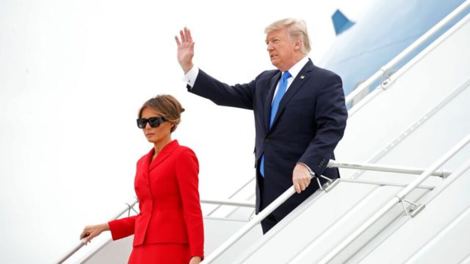 us-president-donald-trump-and-first-lady-melania-trump-arrive-aboard-air-force-one-at-orly-airport-near-paris_5915110