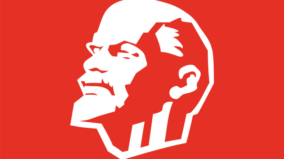 Image,Of,A,Communist,Flag,With,Lenin,Portrait,On,It.