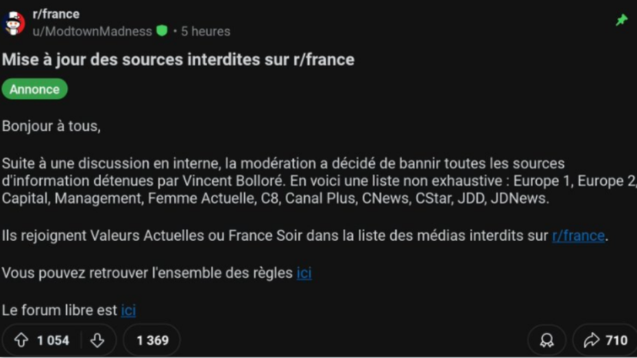 Reddit Bolloré médias