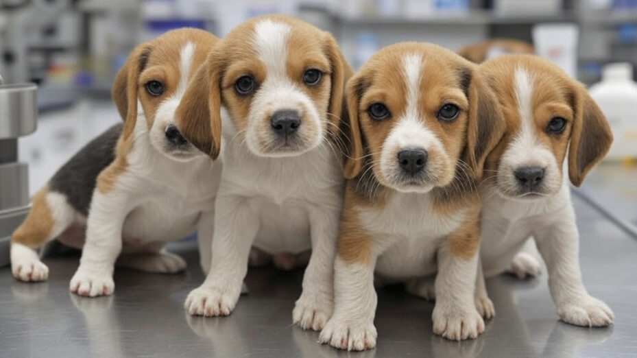 beagles chiens laboratoire Image générée par Grok.
