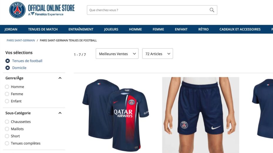 Capture écran store.psg.fr