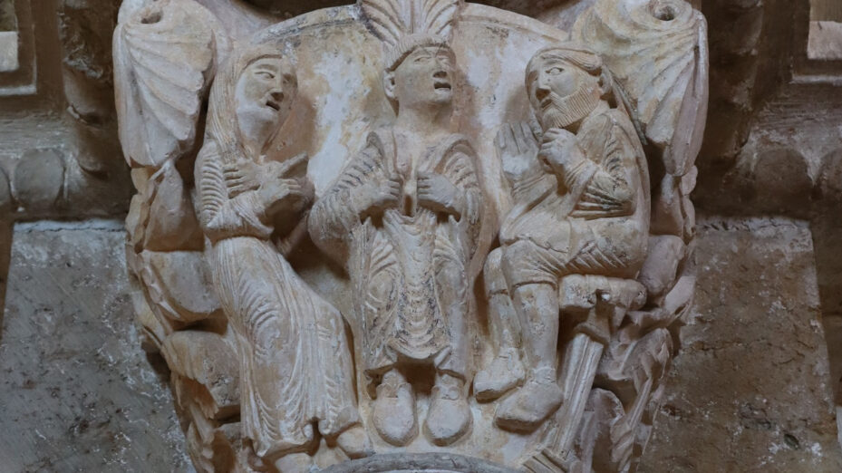 Sainte Eugénie révèle qu’elle est une femme, chapiteau de Vézelay, © Creative Commons 4.0 / GO69 / Wikipedia