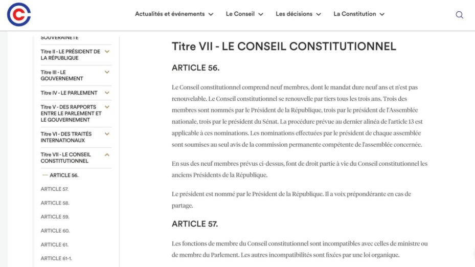 Capture écran Conseil constitutionnel