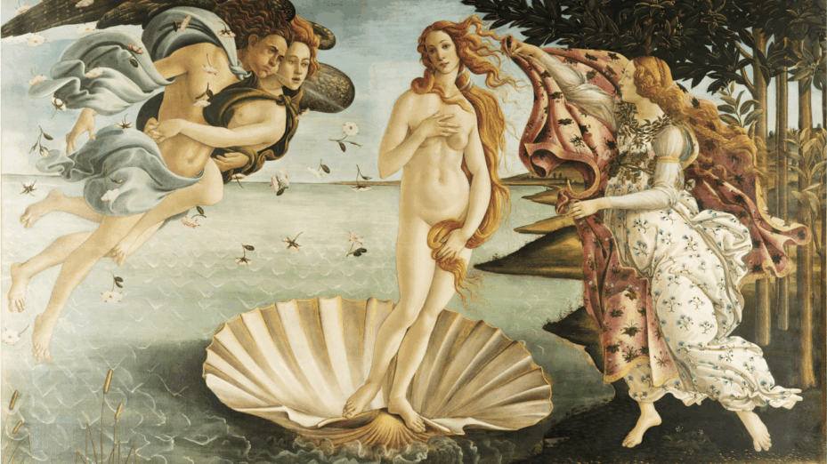 Par Sandro Botticelli — Adjusted levels from File:Sandro Botticelli - La nascita di Venere - Google Art Project.jpg, originally from Google Art Project. Compression Photoshop level 9., Domaine public, https://commons.wikimedia.org/w/index.php?curid=22507491
