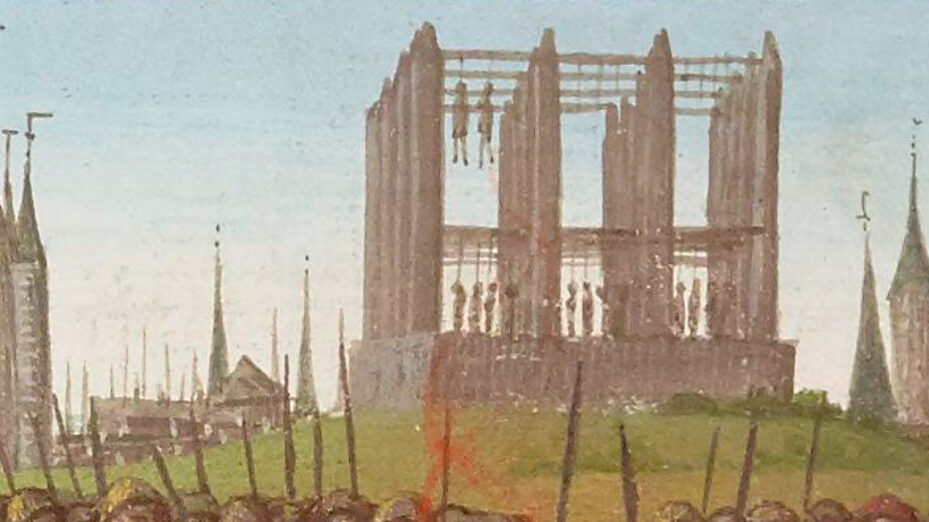 Le gibet de Montfaucon à Paris (bibliothèque en ligne Gallica)