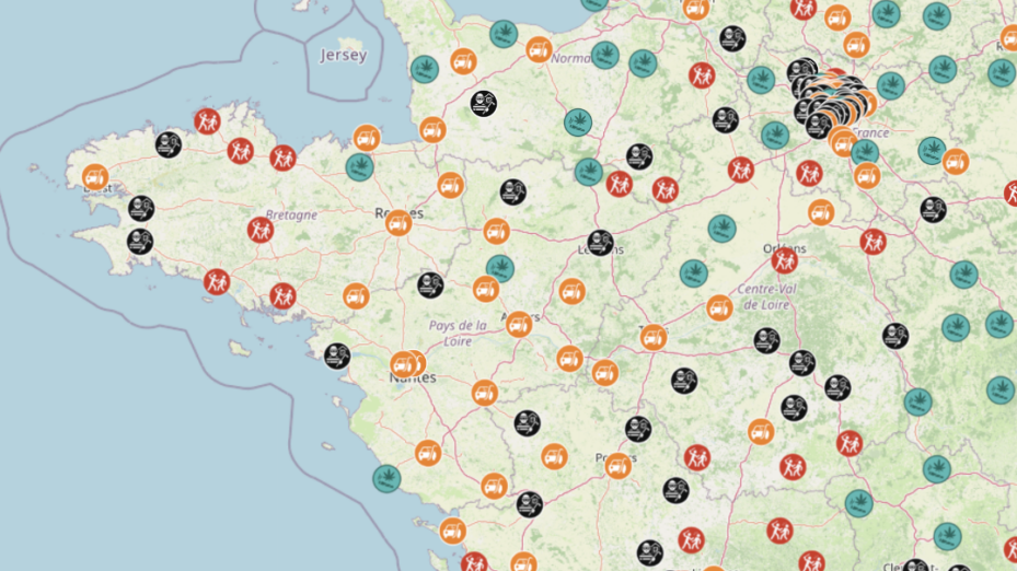 Carte 2023-20225 de la délinquance communale en France