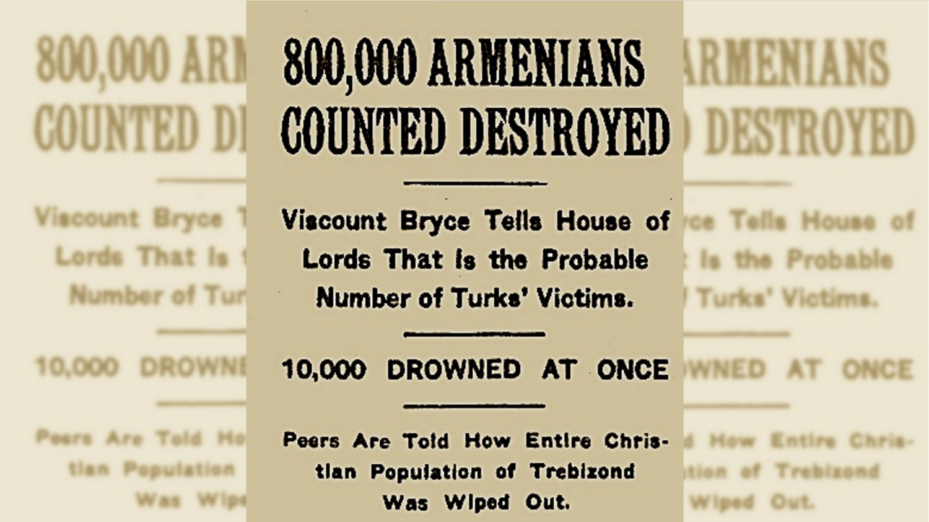 La une du New York Times informant que la population chrétienne de Trabzon a été éradiquée. Par Anonyme — WK:EN, Domaine public, https://commons.wikimedia.org/w/index.php?curid=1843410.