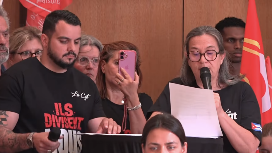 Prise de parole du syndicat CGT en préambule du conseil municipal. Capture d'écran conseil municipal sur Youtube.
