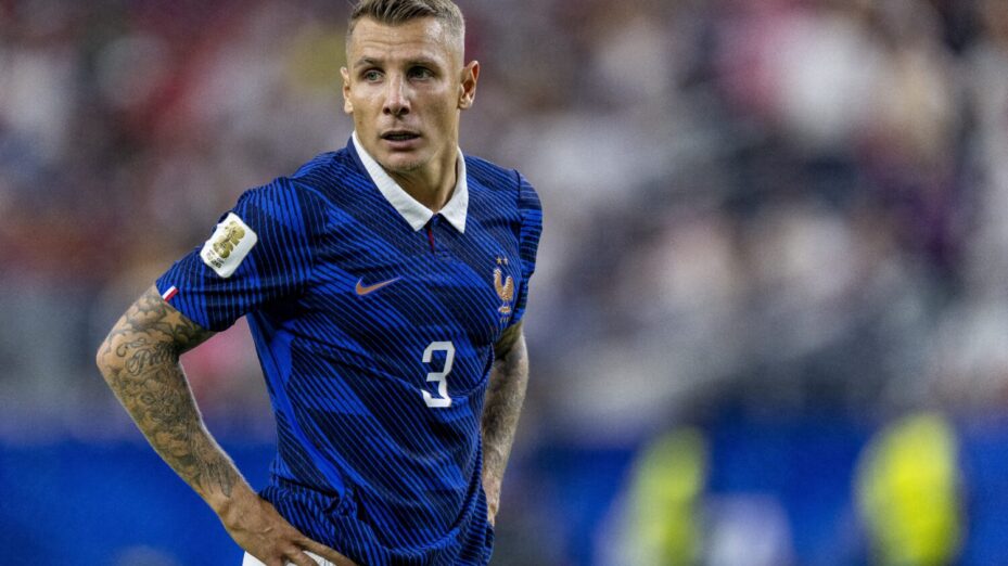 Lucas Digne of France during the 2026 World Cup match between France and Spain at Dallas Stadium on July 14, 2026, in Dallas, United States. (Photo by Stefan Koops/EYE4IMAGES/NurPhoto) (Photo by Stefan Koops / NurPhoto via AFP)